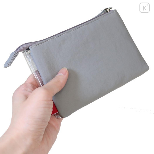 Japan Peanuts 3-Pocket Mini Clear Flat Pouch - Snoopy : Joe Cool Wearing TShirt Grey - 2