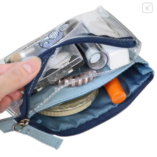 Japan Peanuts 3-Pocket Mini Clear Flat Pouch - Olaf : Joe Cool Wearing TShirt Blue - 3