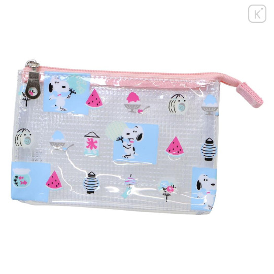 Japan Peanuts 3-Pocket Mini Clear Flat Pouch - Snoopy : Summer Watermelon Blue Pink - 1