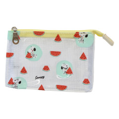 Japan Peanuts 3-Pocket Mini Clear Flat Pouch - Snoopy : Summer Watermelon Green