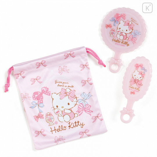 Japan Sanrio Mirror & Hair Brush Set - Hello Kitty - 1