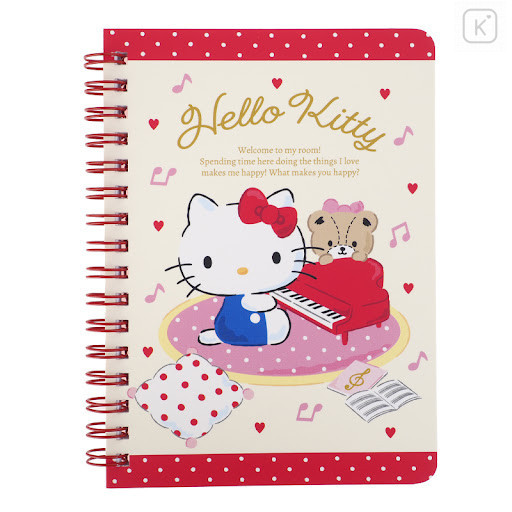 Sanrio A6 Twin Ring Notebook - Hello Kitty / Piano - 1