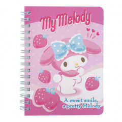Sanrio A6 Twin Ring Notebook - My Melody / Strawberry