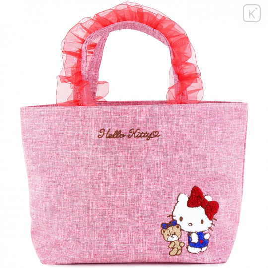 Japan Sanrio Ruffle Bag with Embroidery - Hello Kitty / Red - 1