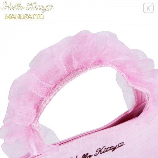 Japan Sanrio Ruffle Bag with Embroidery - Hello Kitty / Pink - 3