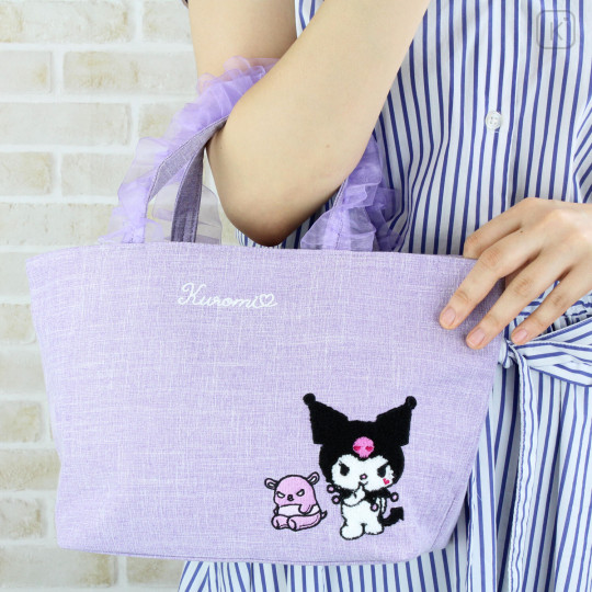Japan Sanrio Ruffle Bag with Embroidery - Kuromi - 6