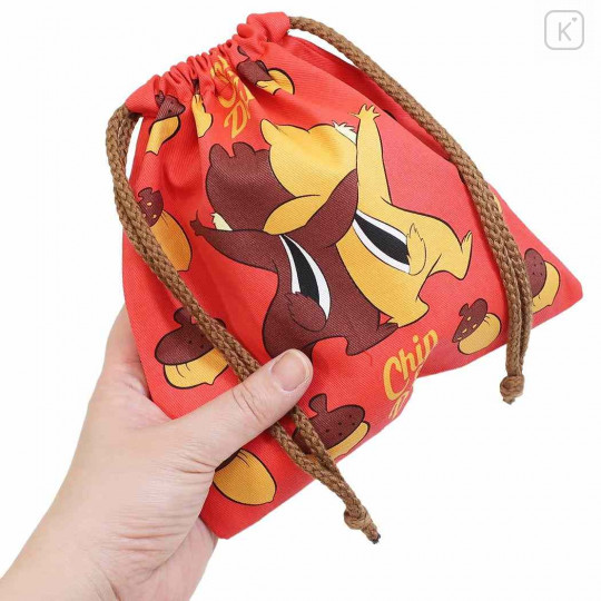 Japan Disney Drawstring Bag - Chip & Dale / Red - 2