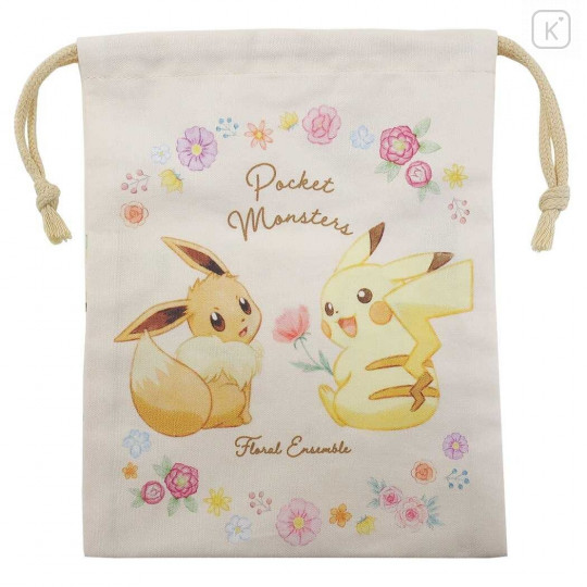 Japan Pokemon Drawstring Bag (S) - Pikachu & Eevee Evolution - 1