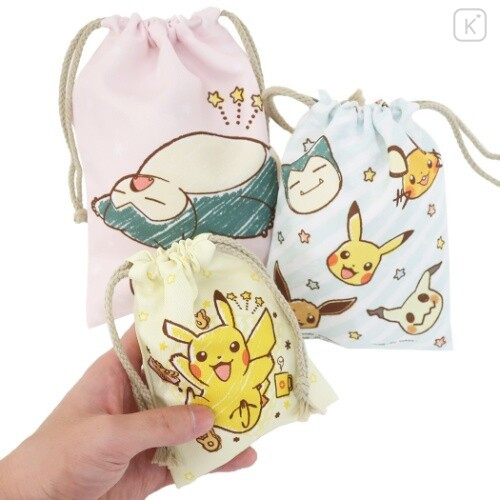 Japan Pokemon Drawstring Bag Set - Pikachu / Crayon - 3