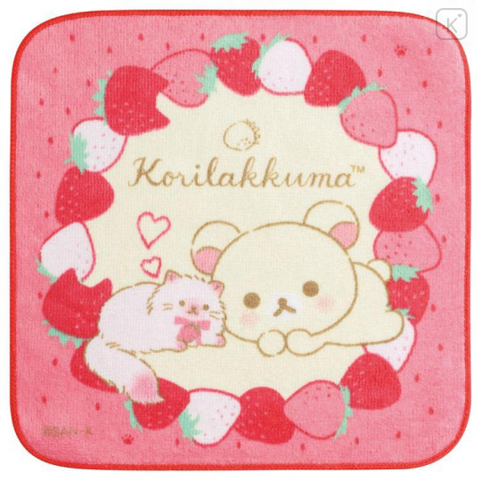 Japan San-X Petit Towel - Rilakkuma / Korilakkuma with Strawberry Cat - 1