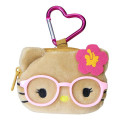 Japan Sanrio Face-shaped Pouch with Carabiner - Hello Kitty : Y2K Gal Tan Sunburned with Glasses - 1