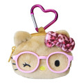 Japan Sanrio Face-shaped Pouch with Carabiner - Hello Kitty : Leopard Pink Gal Tan Sunburned with Glasses - 1