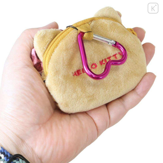 Japan Sanrio Face-shaped Pouch with Carabiner - Hello Kitty : Leopard Pink Gal Tan Sunburned with Glasses - 2