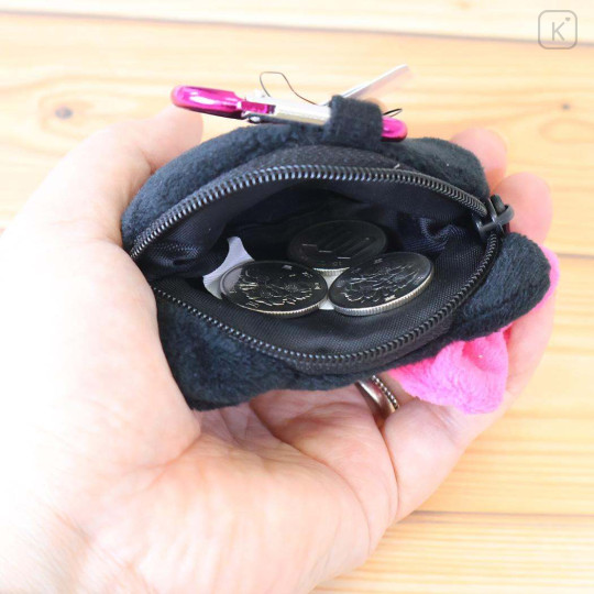 Japan Sanrio Face-shaped Pouch with Carabiner - Hello Kitty : Black Pink Gal with Glasses - 3