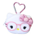 Japan Sanrio Face-shaped Pouch with Carabiner - Hello Kitty : Glitter Pink Gal with Glasses - 1