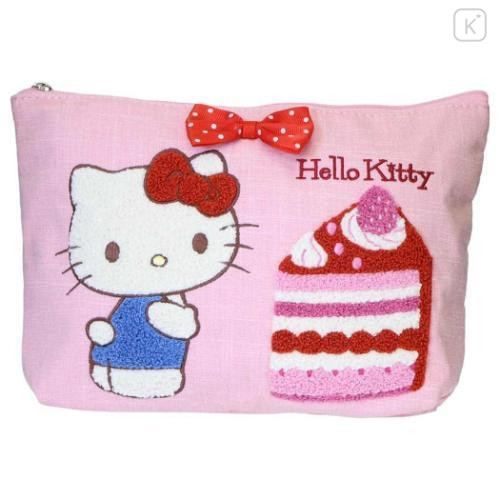Japan Sanrio Sagara Embroidery Cosmetic Pouch - Hello Kitty : Shortcake Pink - 1