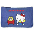 Japan Sanrio Denim Sagara Embroidery Cosmetic Pouch - Hello Kitty : Phone Call - 1
