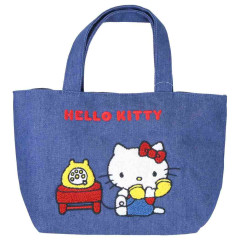 Japan Sanrio Denim Sagara Embroidery Lunch Bag - Hello Kitty : Phone Call