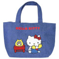 Japan Sanrio Denim Sagara Embroidery Lunch Bag - Hello Kitty : Phone Call - 1