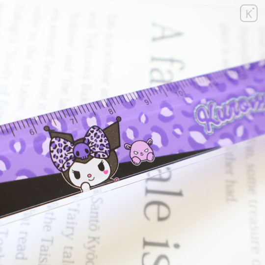 Japan Sanrio 17cm Ruler - Kuromi : Gal Art Big Ribbon Leopard - 2