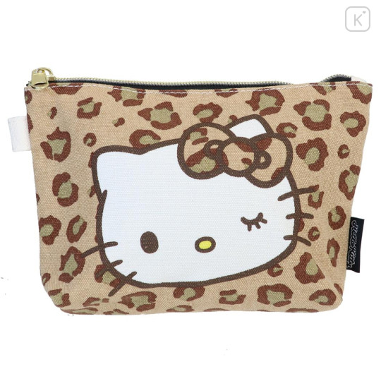 Japan Sanrio Cosmetic Pouch - Hello Kitty : Canvas Leopard Wink - 1