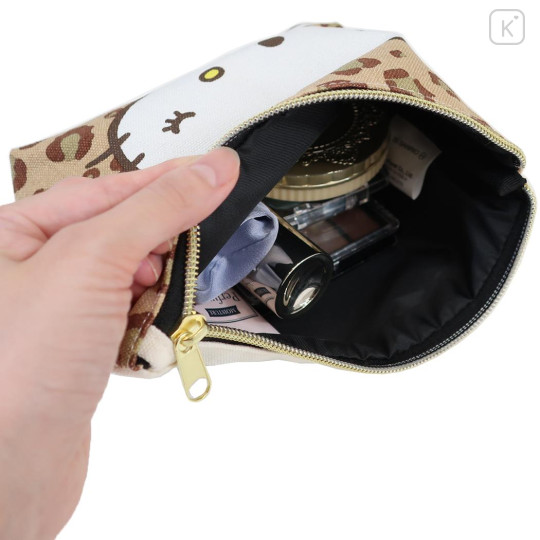 Japan Sanrio Cosmetic Pouch - Hello Kitty : Canvas Leopard Wink - 3