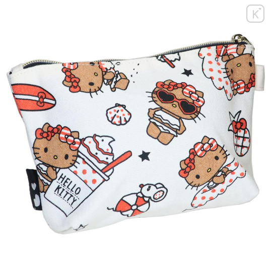Japan Sanrio Cosmetic Pouch - Hello Kitty : Canvas Tan Sunburned Swimsuit Beach - 2