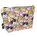 Japan Sanrio Cosmetic Pouch - Hello Kitty : Canvas Tan Sunburned Pink Flower - 2