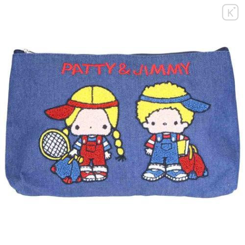 Japan Sanrio Denim Sagara Embroidery Cosmetic Pouch - Patty & Jimmy : Tennis - 1