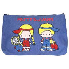 Japan Sanrio Denim Sagara Embroidery Cosmetic Pouch - Patty & Jimmy : Tennis