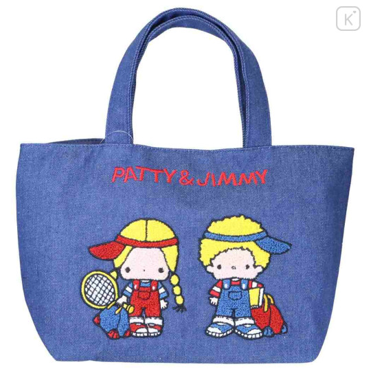 Japan Sanrio Denim Sagara Embroidery Lunch Bag - Patty & Jimmy : Tennis - 1