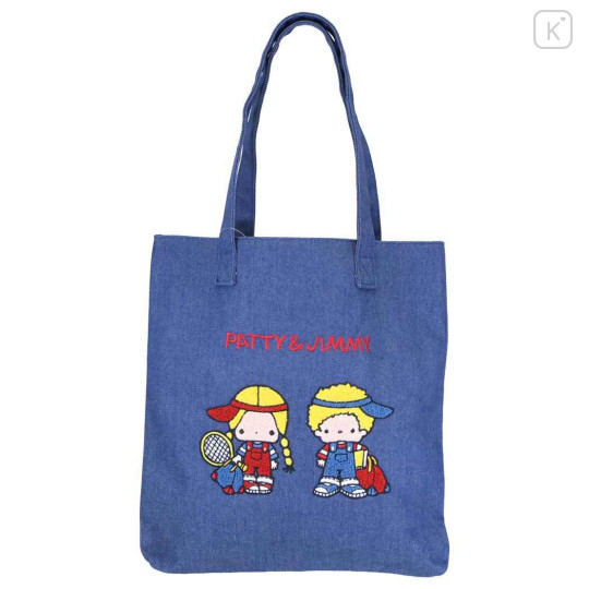 Japan Sanrio Denim Sagara Embroidery Tote Bag - Patty & Jimmy : Tennis - 1