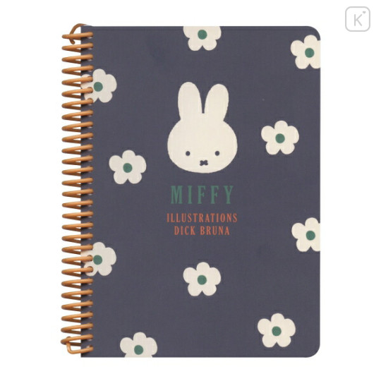 Japan Miffy A6 Ring Notebook - Flower Navy - 1