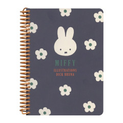 Japan Miffy A6 Ring Notebook - Flower Navy