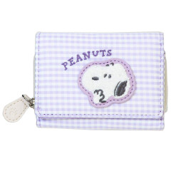 Japan Peanuts Mini Trifold Wallet - Snoopy : Gingham Light Purple