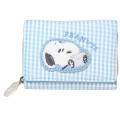 Japan Peanuts Mini Trifold Wallet - Snoopy : Gingham Light Blue - 1