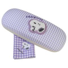 Japan Peanuts Glasses Case with Cloth - Snoopy : Gingham Light Purple