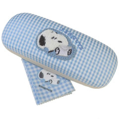 Japan Peanuts Glasses Case with Cloth - Snoopy : Gingham Light Blue