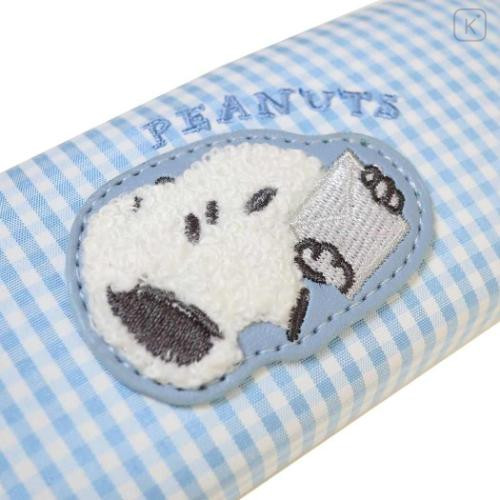 Japan Peanuts Glasses Case with Cloth - Snoopy : Gingham Light Blue - 4