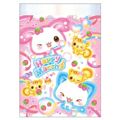 Japan Kamio Mini Notepad - Happy March Cat & Rabbit : Heisei Retro Strawberry Party