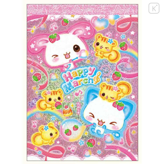 Japan Kamio A6 Notepad - Happy March Cat & Rabbit : Heisei Retro Strawberry Party - 1
