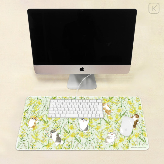 Japan Mofusand Hibiya Kadan Desk Mat - Flower Cat Spring Green - 2