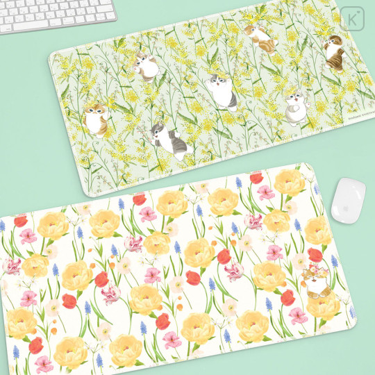 Japan Mofusand Hibiya Kadan Desk Mat - Flower Cat Spring Green - 3