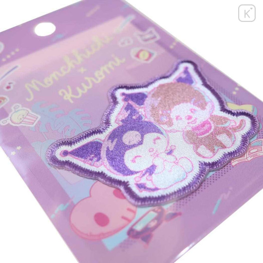 Japan Monchhichi × Sanrio Versatile Iron-On and Sticker Patch - Kuromi & Monchhichi-kun : Happy - 2
