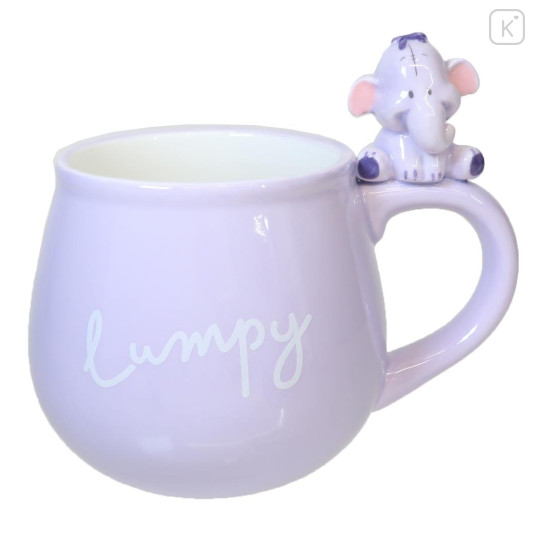 Japan Disney 3D Porcelain Mug with Nokkari Figure - Winnie the Pooh : Lumpy Light Purple - 1