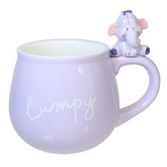 Japan Disney 3D Porcelain Mug with Nokkari Figure - Winnie the Pooh : Lumpy Light Purple