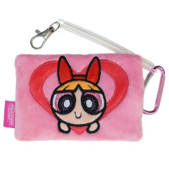 Japan The Powerpuff Girls Fluffy Pass Case Card Holder & Coil Spring - Blossom Face Heart