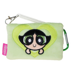Japan The Powerpuff Girls Fluffy Pass Case Card Holder & Coil Spring - Buttercup Face Heart