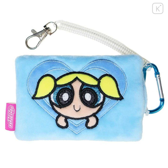 Japan The Powerpuff Girls Fluffy Pass Case Card Holder & Coil Spring - Bubbles Face Heart - 1