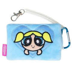 Japan The Powerpuff Girls Fluffy Pass Case Card Holder & Coil Spring - Bubbles Face Heart
